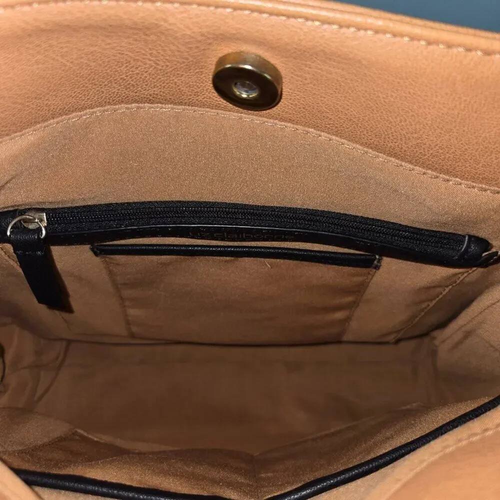 Liz Claiborne Zipper Shoulder Hobo Bag Purse Tan with Black Tassel and Handle